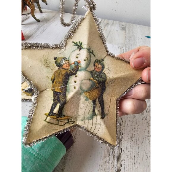 Sullivan's tinsel star Victorian Xmas decor vintage style kids sled double-faced - Picture 6 of 6